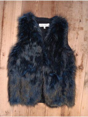 Sebby Collection Womens XL Black Faux Fur Knit Vest Sleeveless Sweater